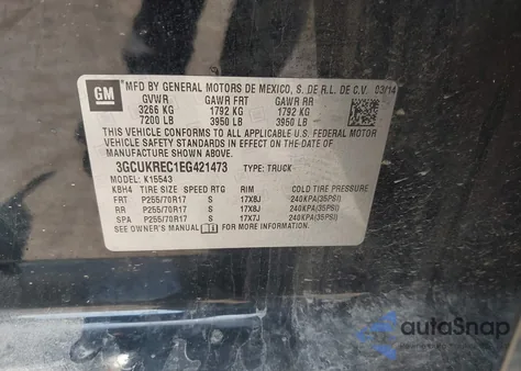 2014 Chevrolet Silverado 1500 1Lt z USA, uszkodzony, nr VIN 3GCUKREC1EG421473